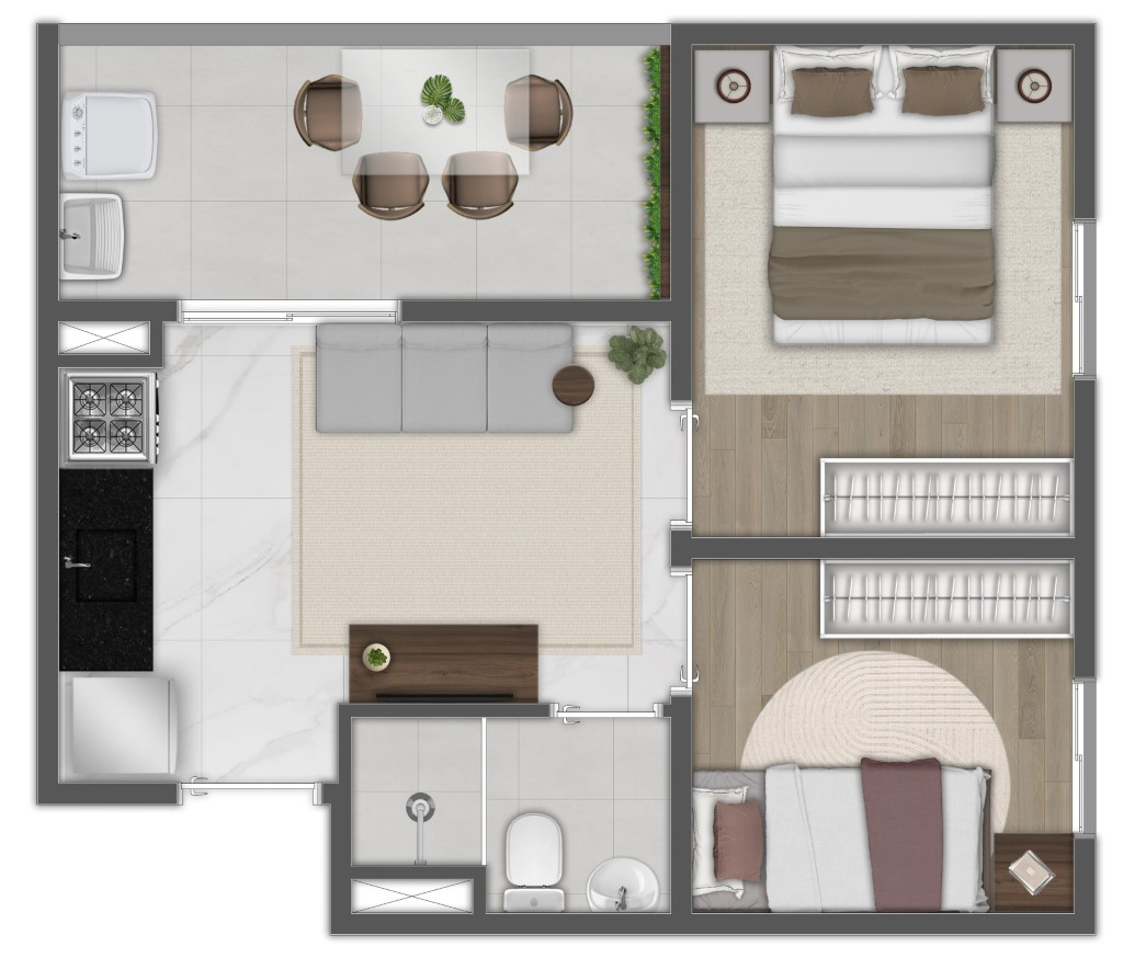Planta 46m² do Essência Vila Prudente