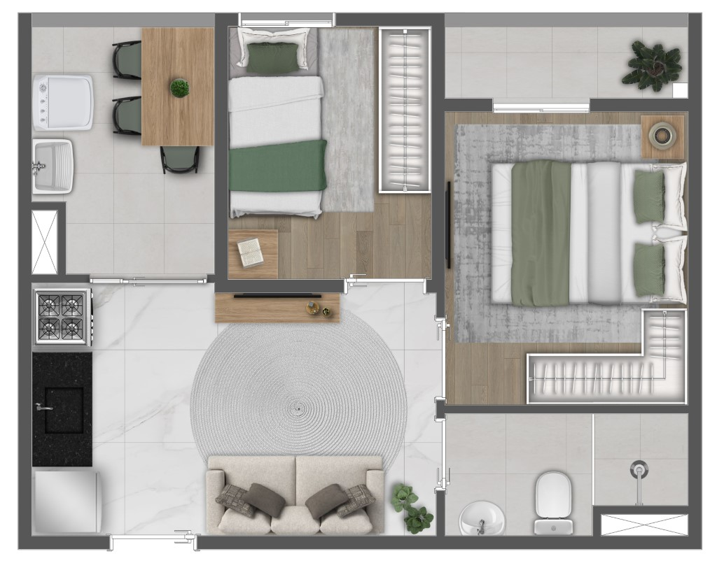 Planta 34m² do Essência Vila Prudente