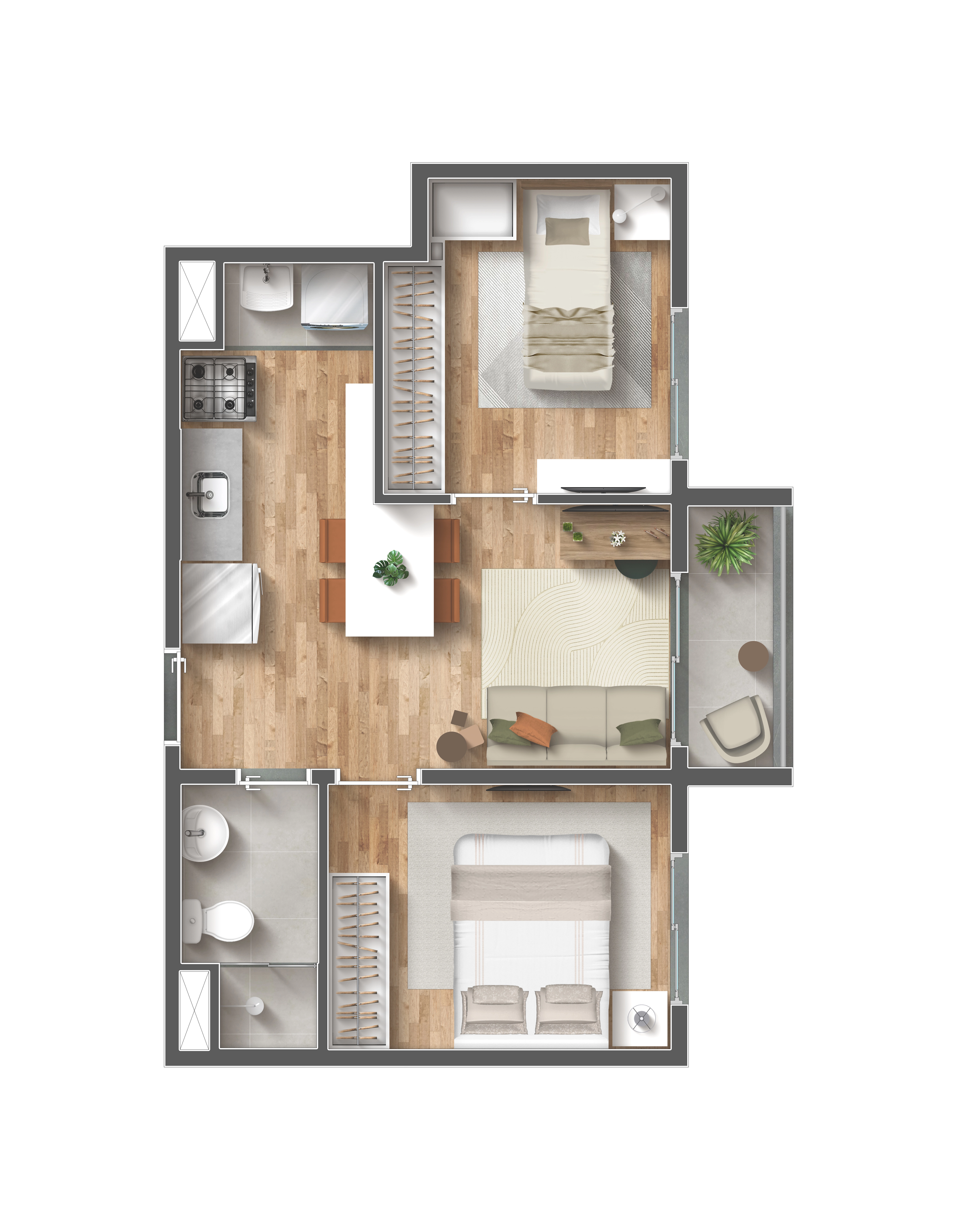 Planta 39M² do Vibra Paes de Barros
