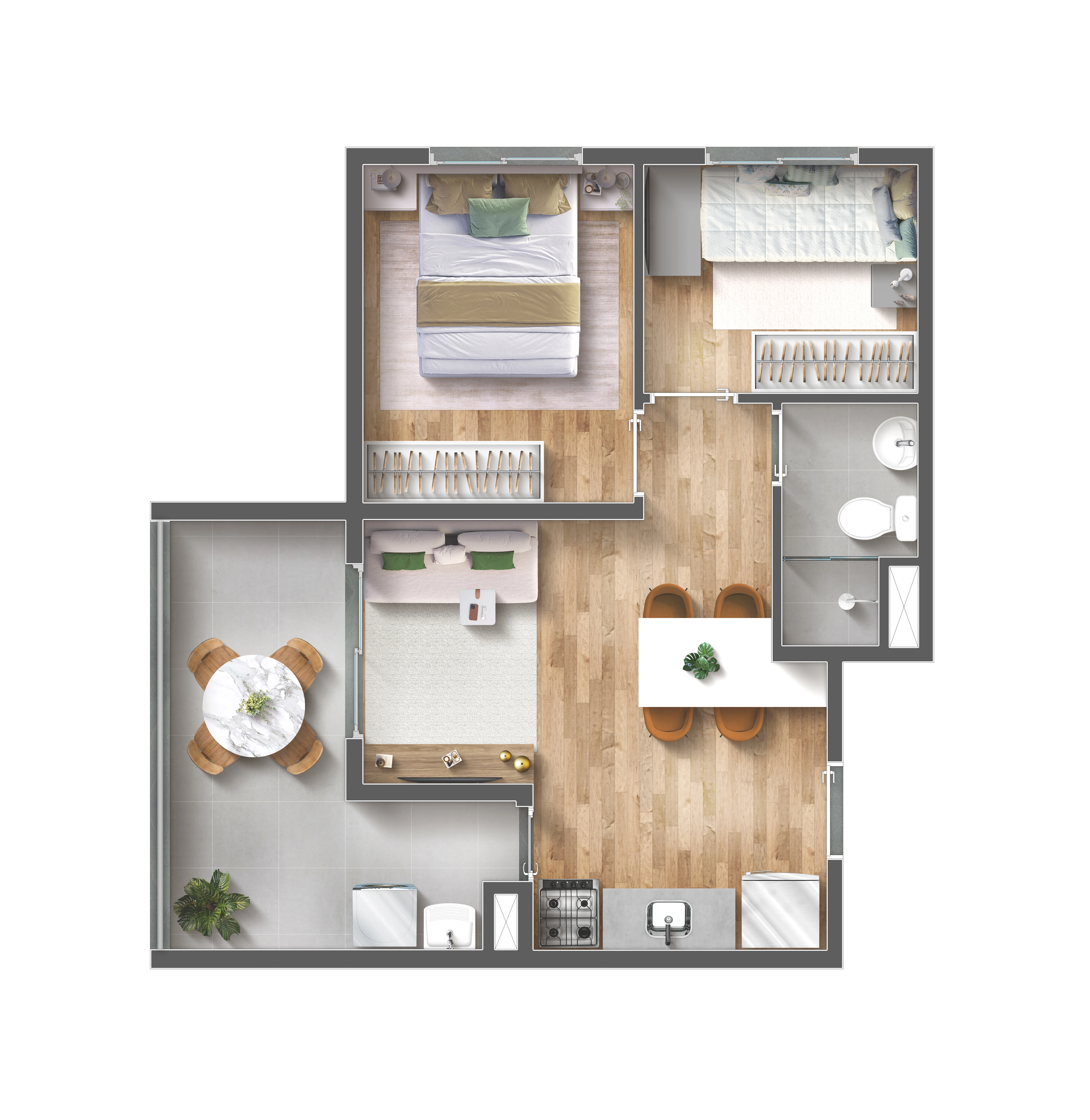 Planta 44m² do Vibra Parque Vila Prudente